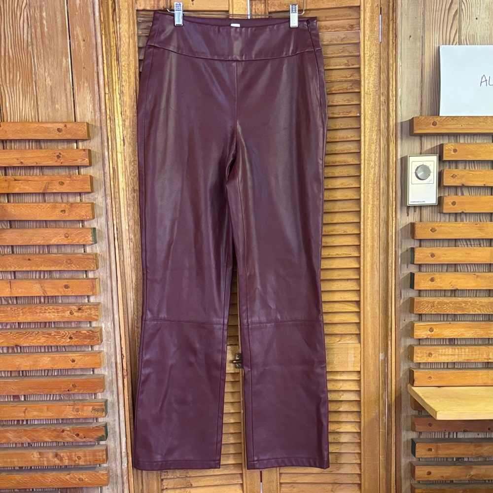 Burgundy Faux Leather Straight Leg Pants Medium